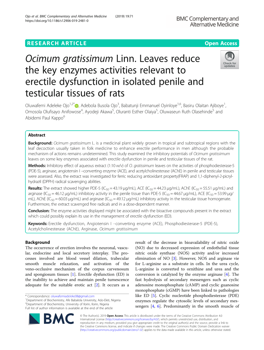 Ocimum Gratissimum Linn. Leaves Reduce the Key Enzymes Activities