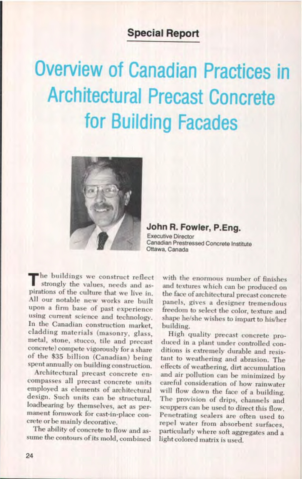 Overview of Canadian Practices in Architectural Precast Concrete for Building Facades