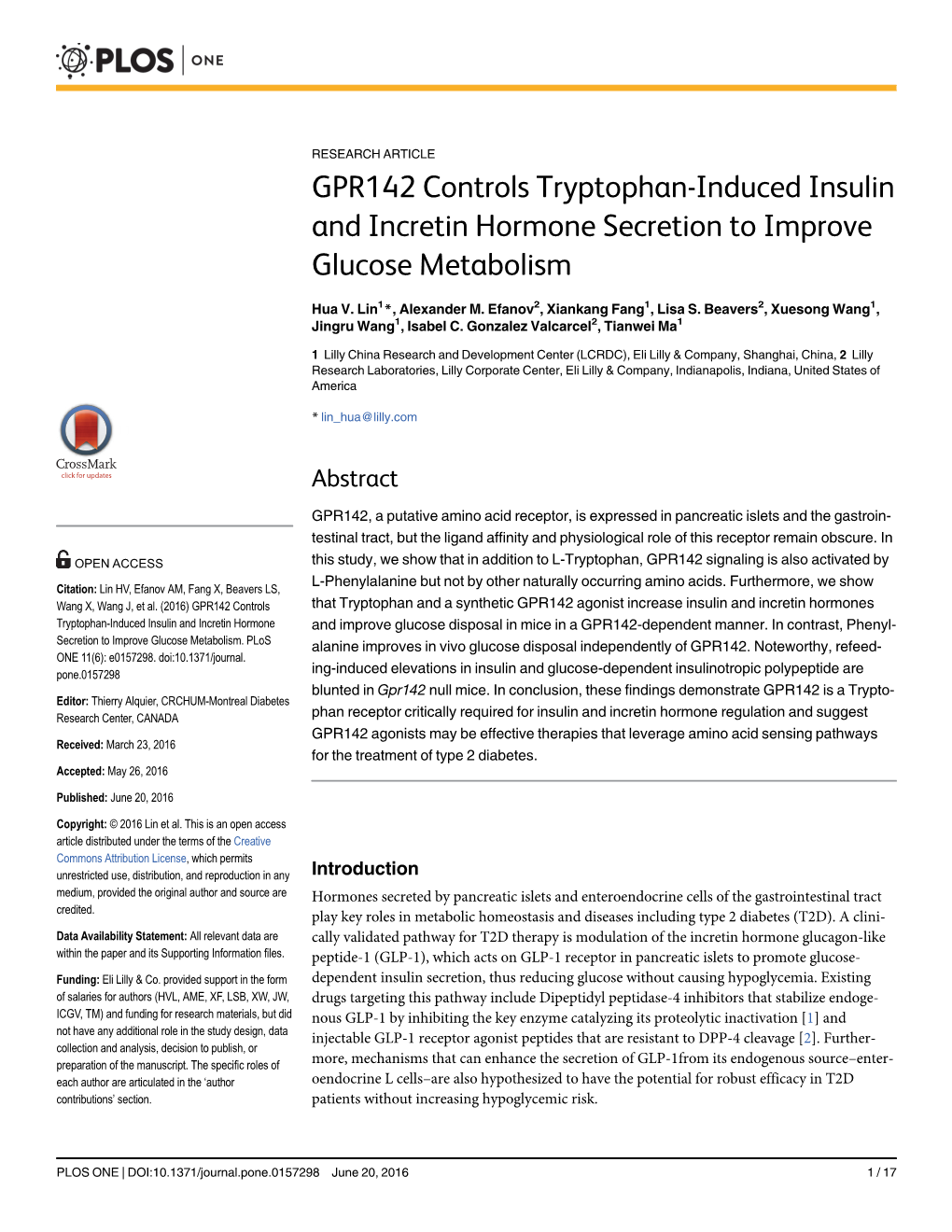 GPR142 Controls Tryptophan-Induced Insulin and Incretin Hormone Secretion to Improve Glucose Metabolism