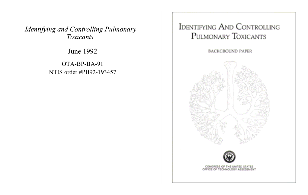 Identifying and Controlling Pulmonary Toxicants