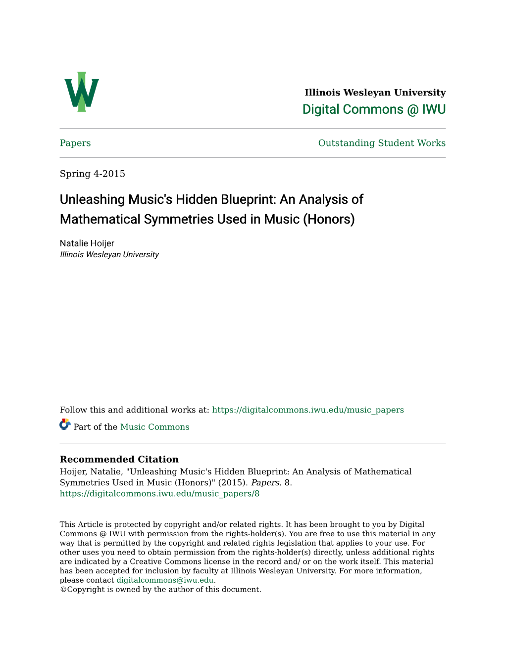 An Analysis of Mathematical Symmetries Used in Music (Honors)