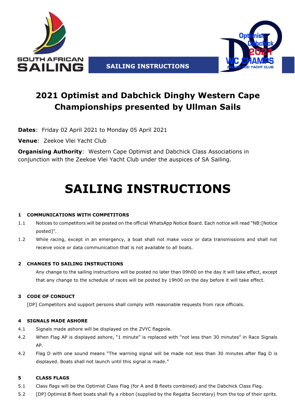 Sailing Instructions