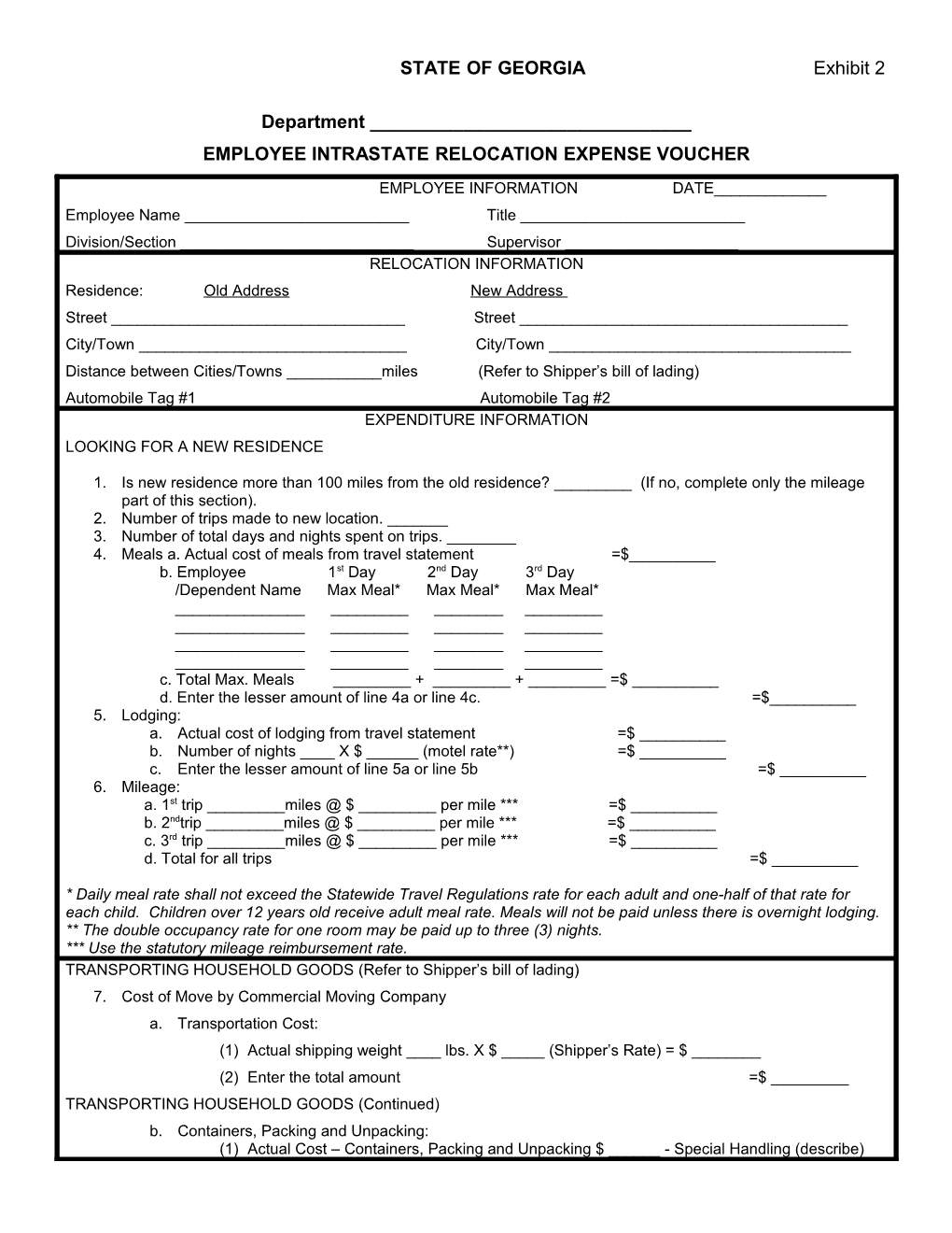 Employee Intrastate Relocation Expense Voucher