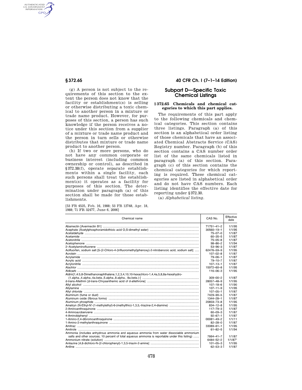 478 Subpart D—Specific Toxic Chemical Listings