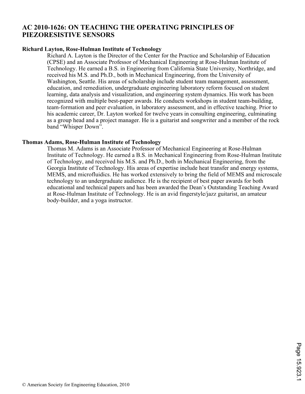 On Teaching the Operating Principles of Piezoresistive Sensors