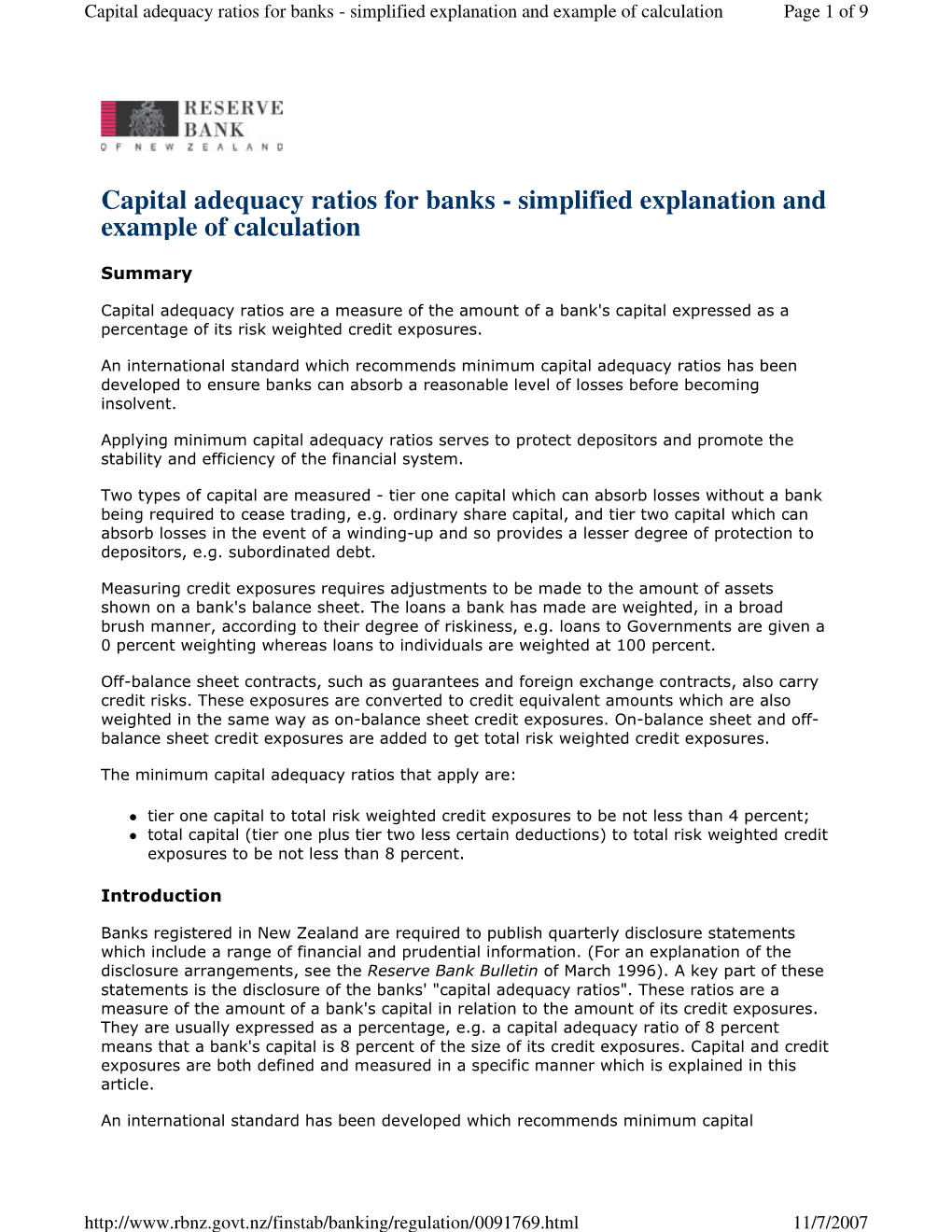 Capital Adequacy Ratios for Banks - Simplified Explanation and Example of Calculation Page 1 of 9