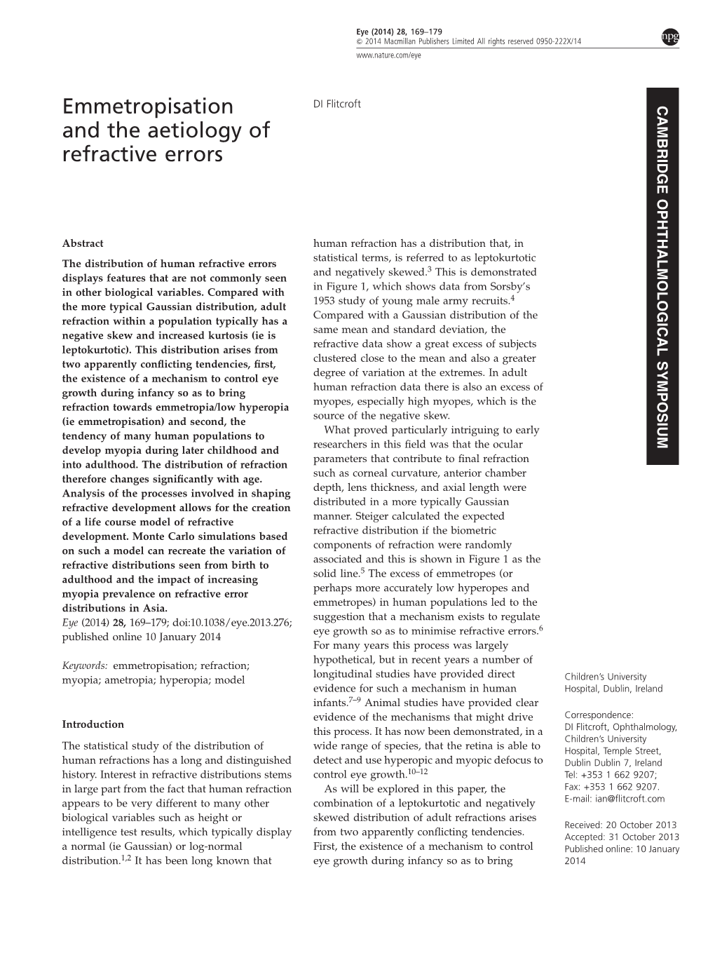 Emmetropisation and the Aetiology of Refractive Errors DI Flitcroft 170