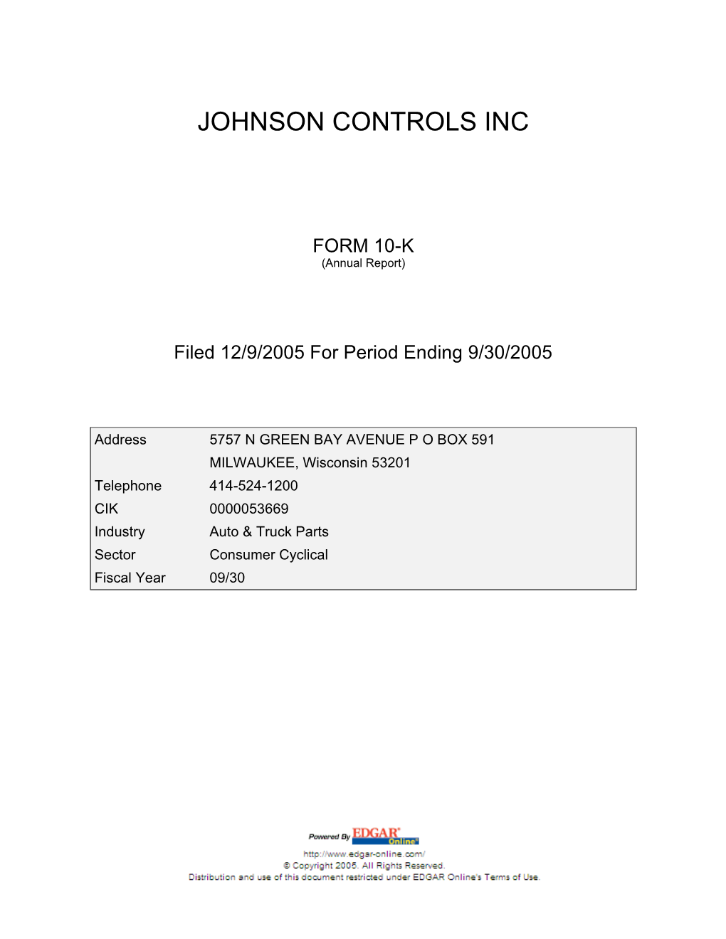 Johnson Controls Inc