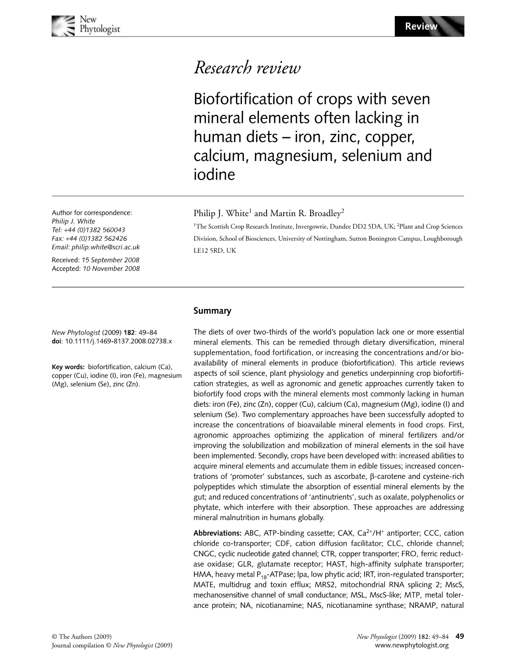 Biofortification of Crops with Seven Mineral Elements Often Lacking in Human Diets – Iron, Zinc, Copper, Calcium, Magnesium, Selenium and Iodine