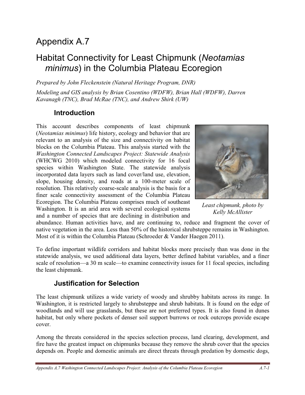 Appendix A.7 Habitat Connectivity for Least Chipmunk (Neotamias Minimus) in the Columbia Plateau Ecoregion