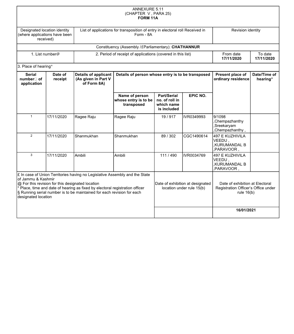 ANNEXURE 5.11 (CHAPTER V , PARA 25) FORM 11A Designated