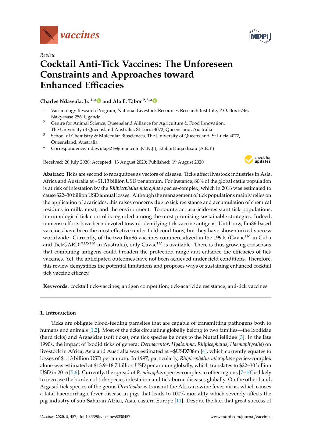 Cocktail Anti-Tick Vaccines: the Unforeseen Constraints and Approaches Toward Enhanced Eﬃcacies