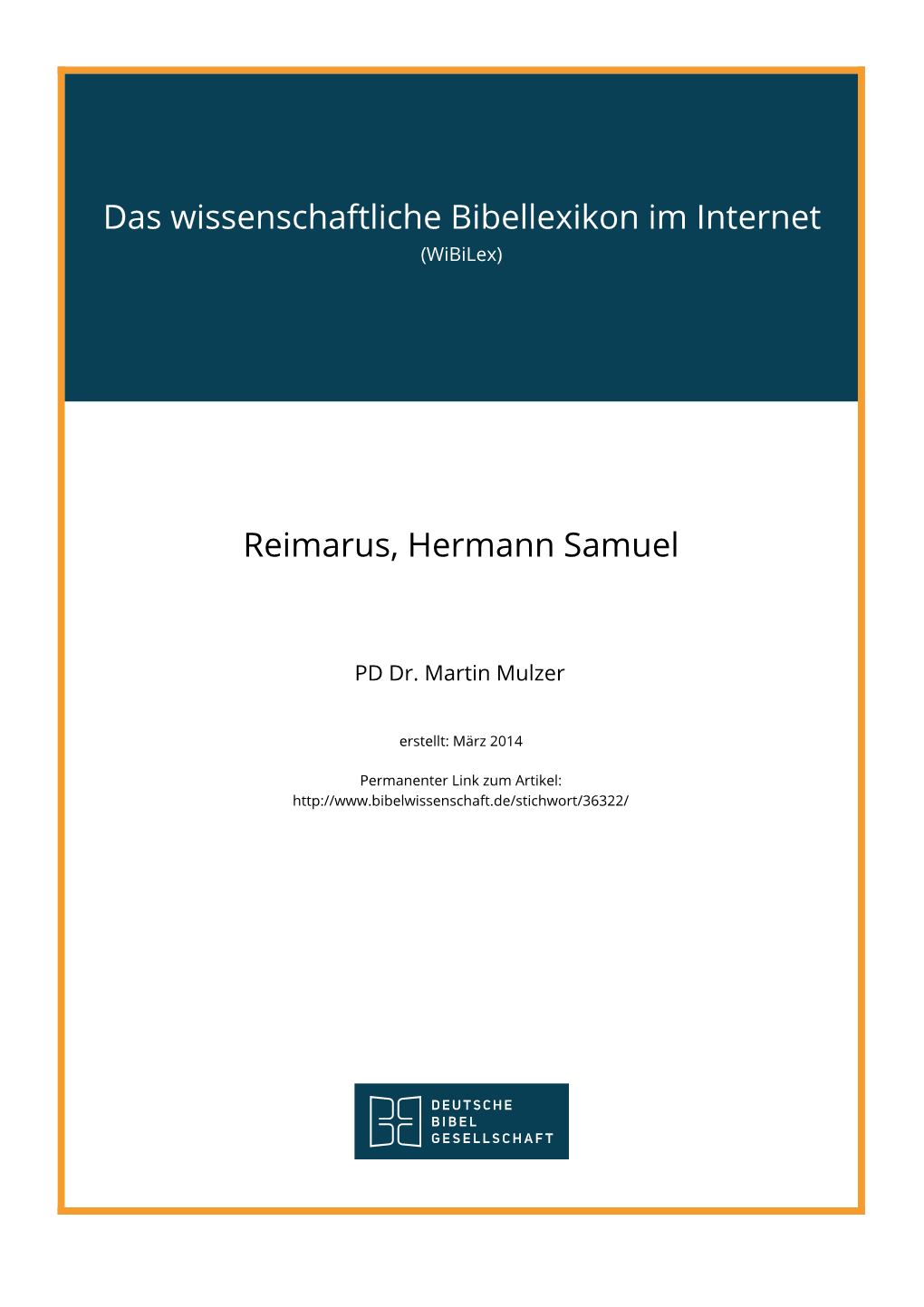 Das Wissenschaftliche Bibellexikon Im Internet Reimarus, Hermann Samuel
