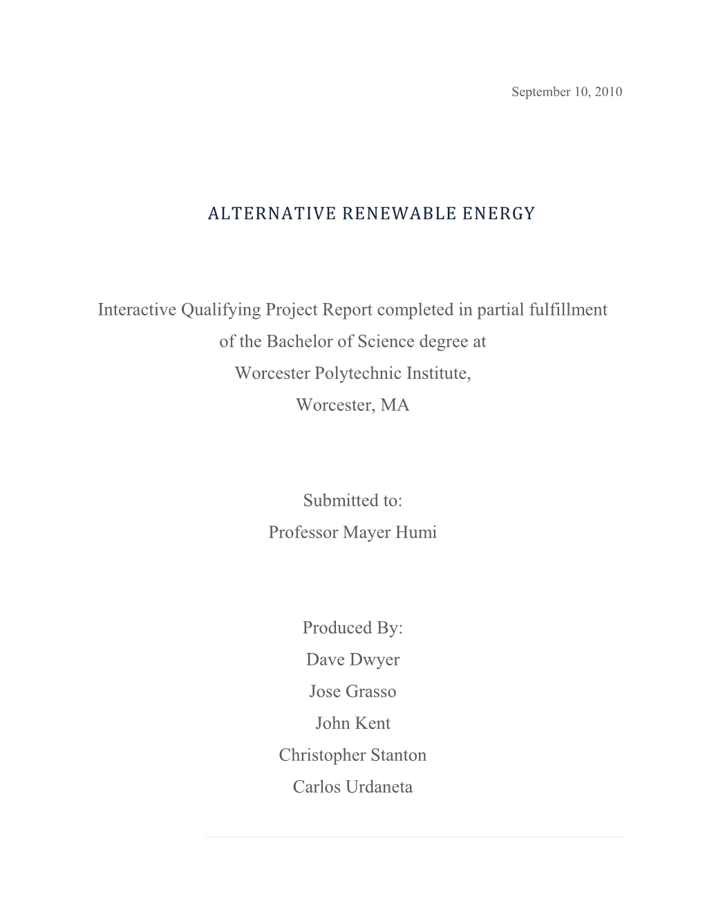 ALTERNATIVE RENEWABLE ENERGY Interactive Qualifying