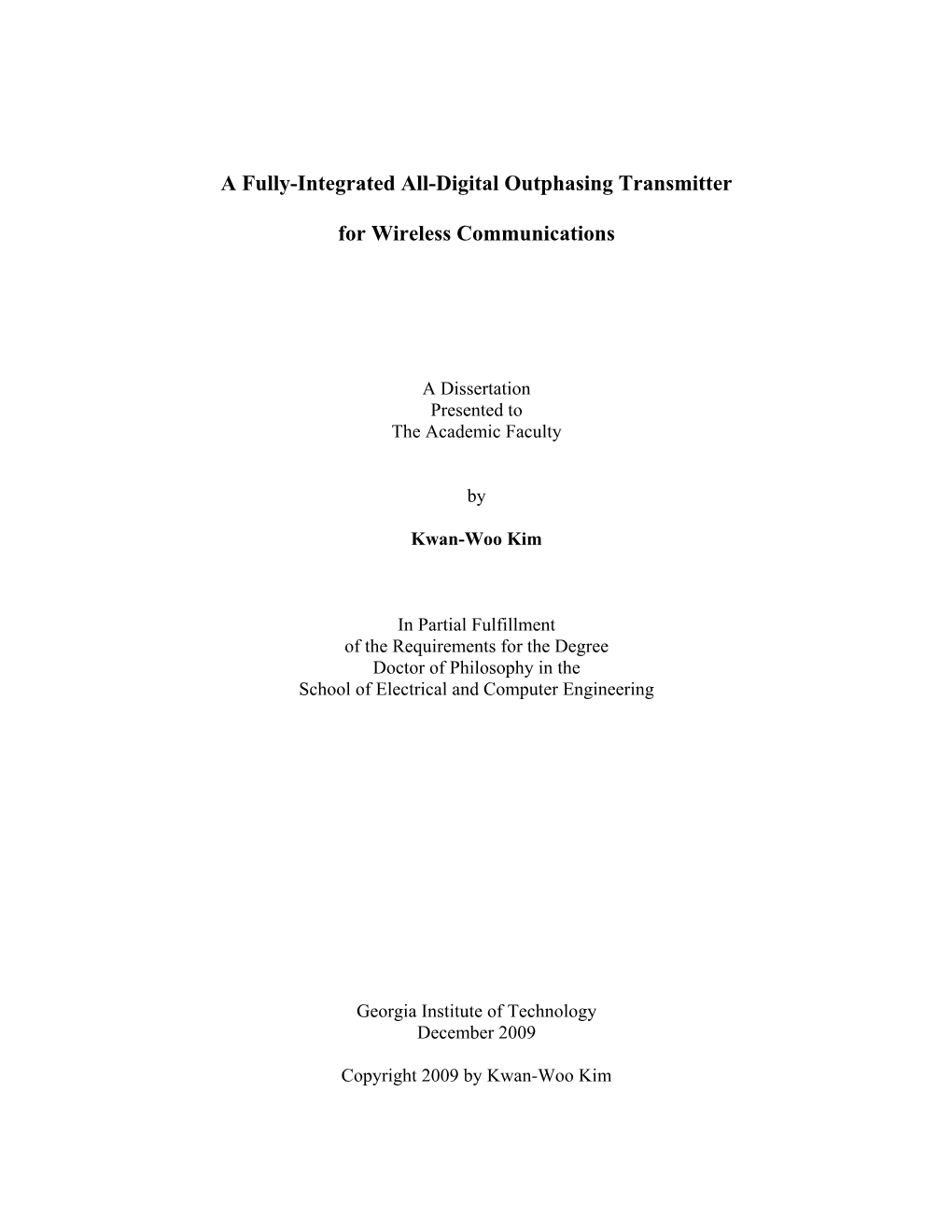 A Fully-Integrated All-Digital Outphasing Transmitter for Wireless