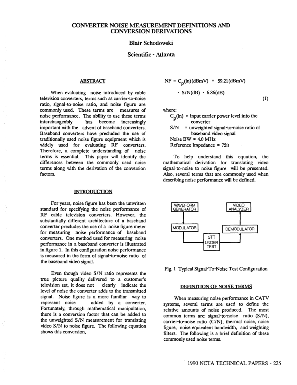 CONVERTER NOISE MEASUREMENT DEFINITIONS and CONVERSION DERIVATIONS Blair Schodo\Wki Scientific - Atlanta