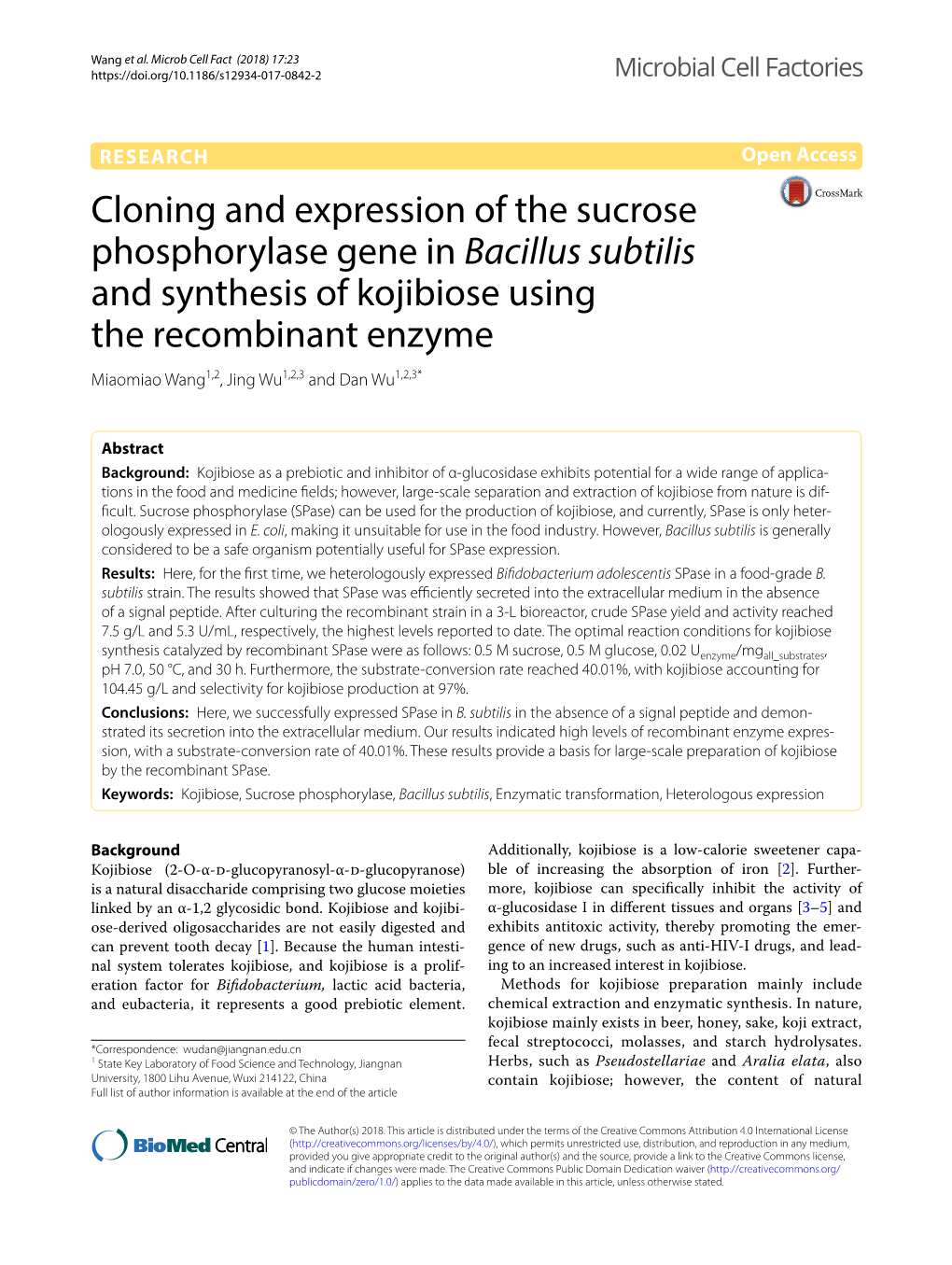 Cloning and Expression of the Sucrose Phosphorylase Gene in Bacillus