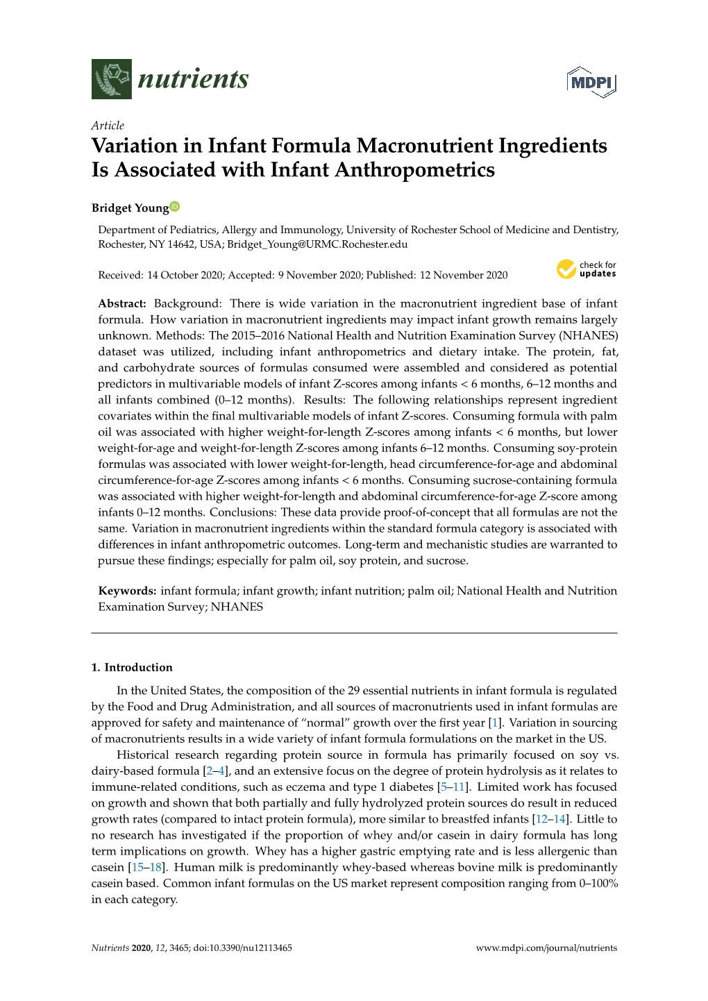 Variation in Infant Formula Macronutrient Ingredients Is Associated with Infant Anthropometrics