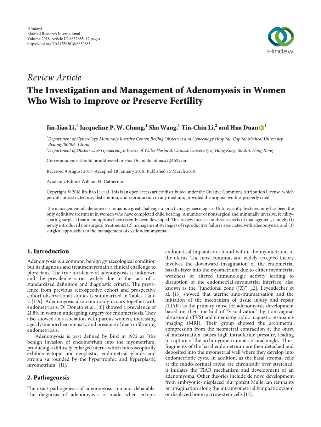 Review Article the Investigation and Management of Adenomyosis in Women Who Wish to Improve Or Preserve Fertility