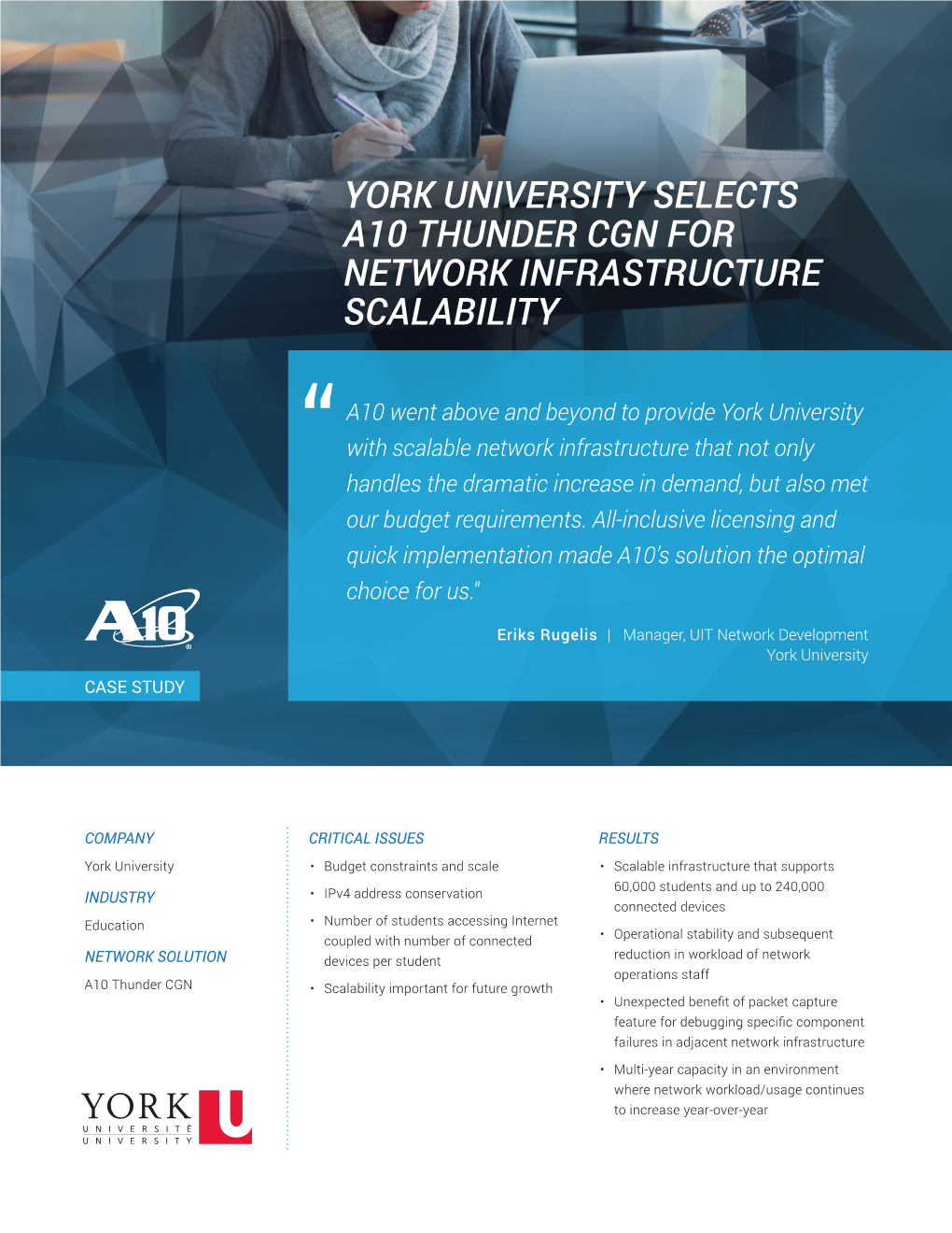 York University Selects A10 Thunder Cgn for Network Infrastructure Scalability