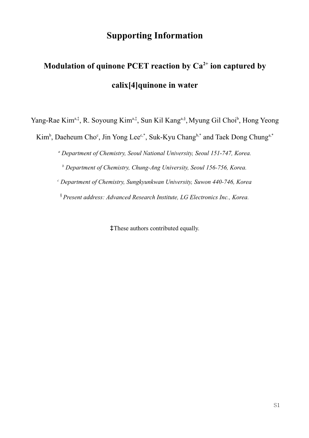 Modulation of Quinone PCET Reaction by Ca2+ Ion Captured by Calix 4 Quinone I N Water