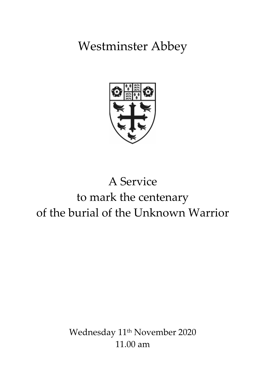 A Service to Mark the Centenary of the Burial of the Unknown Warrior