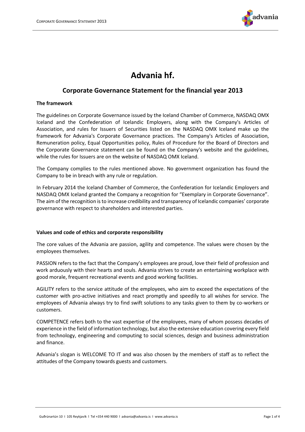 Corporate Governance Statement for the Financial Year 2013