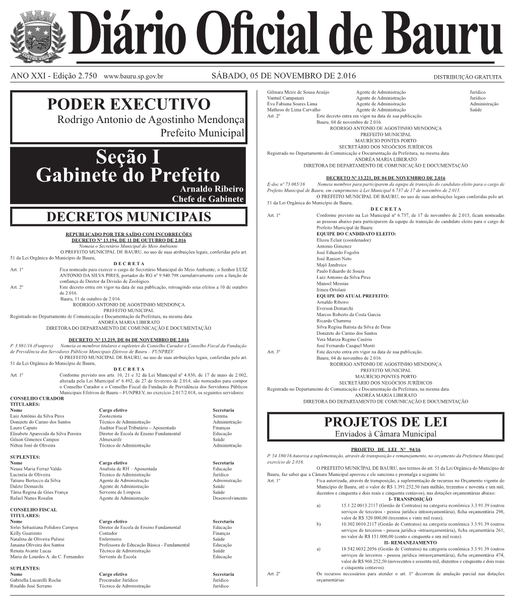 Seção I Gabinete Do Prefeito