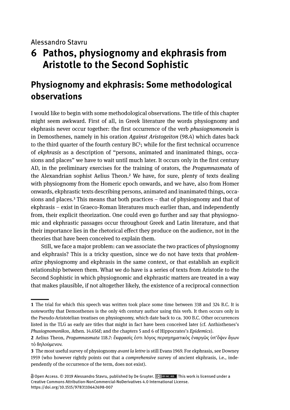 6 Pathos, Physiognomy and Ekphrasis from Aristotle to the Second Sophistic