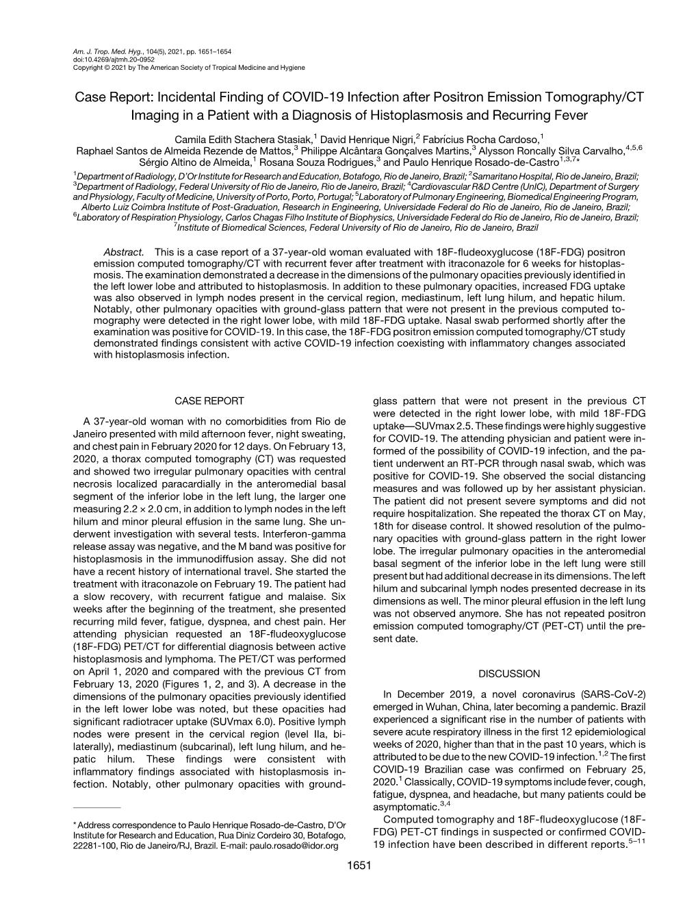 Case Report: Incidental Finding of COVID-19 Infection After Positron Emission Tomography/CT Imaging in a Patient with a Diagnosi