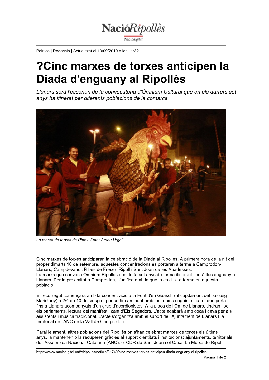 ?Cinc Marxes De Torxes Anticipen La Diada D'enguany Al Ripollès