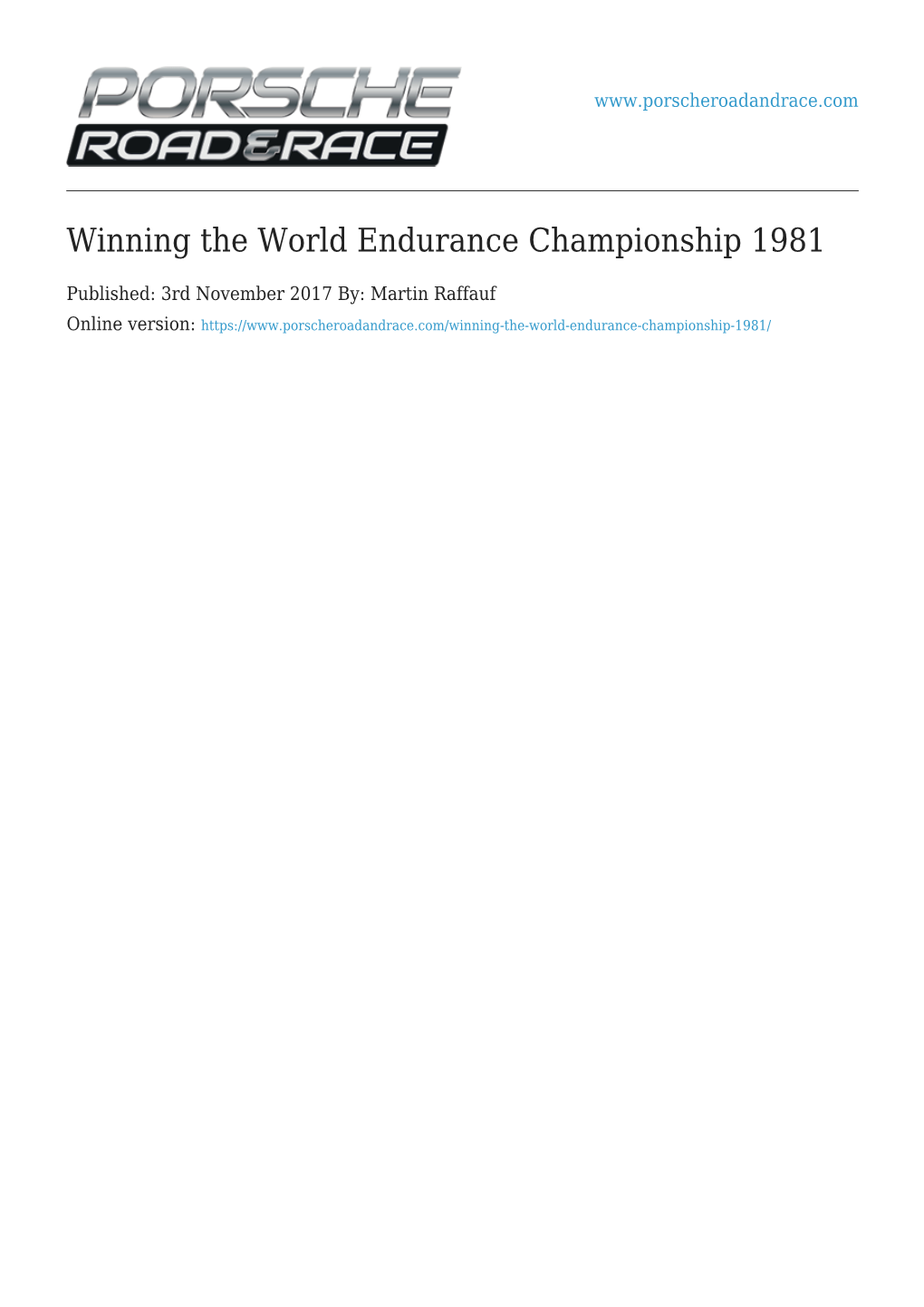 Winning the World Endurance Championship 1981