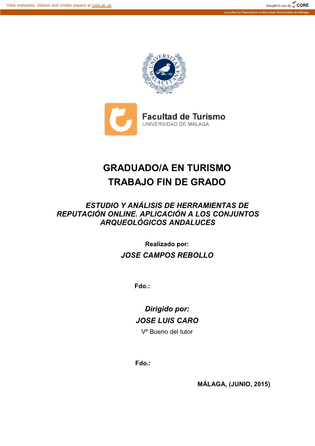 Graduado/A En Turismo Trabajo Fin De Grado