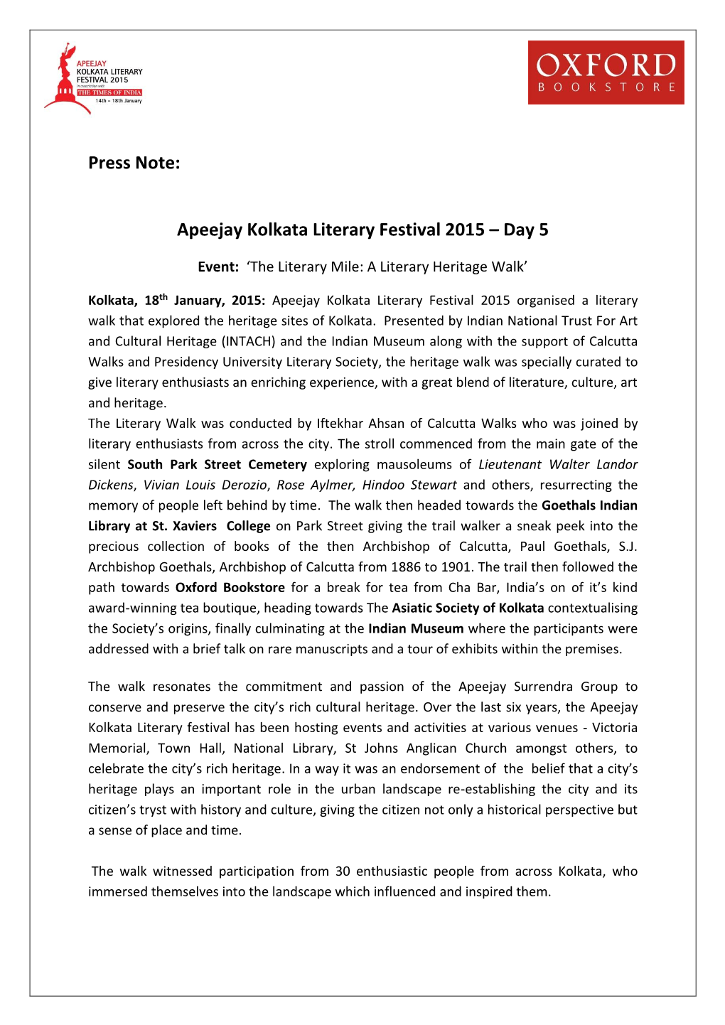 Press Note: Apeejay Kolkata Literary Festival 2015 – Day 5