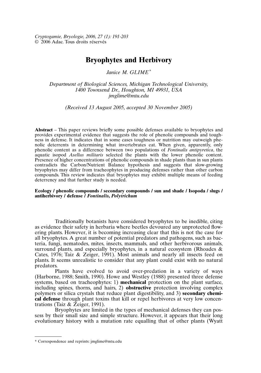 Bryophytes and Herbivory