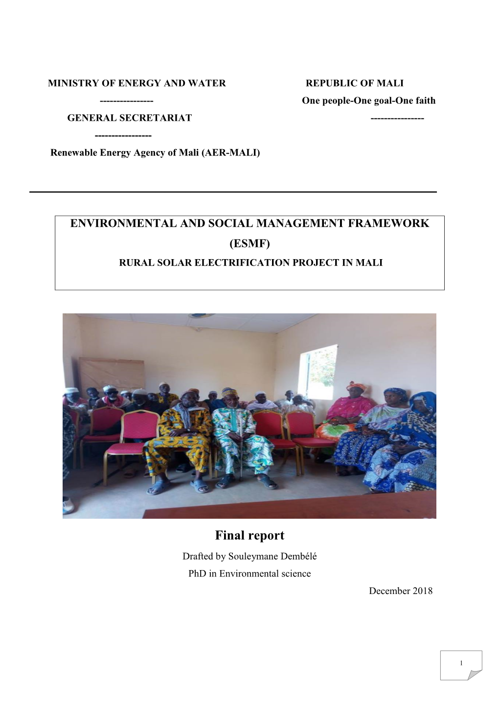 Final Report Drafted by Souleymane Dembélé Phd in Environmental Science December 2018