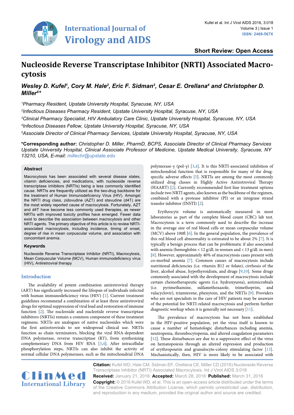 Nucleoside Reverse Transcriptase Inhibitor (NRTI) Associated Macro- Cytosis Wesley D