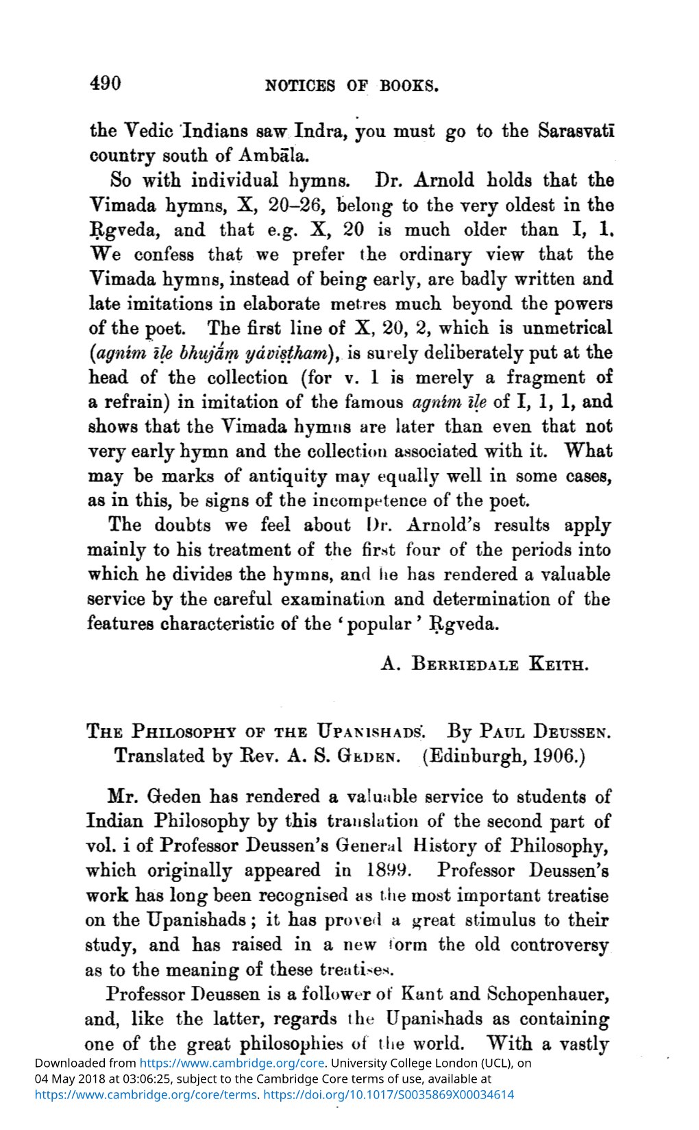 The Philosophy of the Upanishads. by Paul Deussen