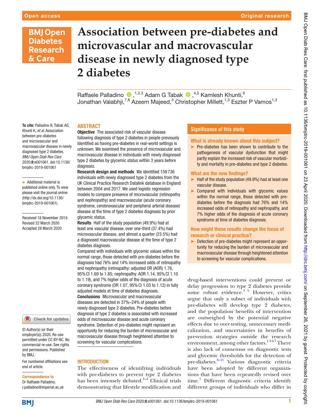 Association Between Pre-Diabetes and Microvascular and Macrovascular