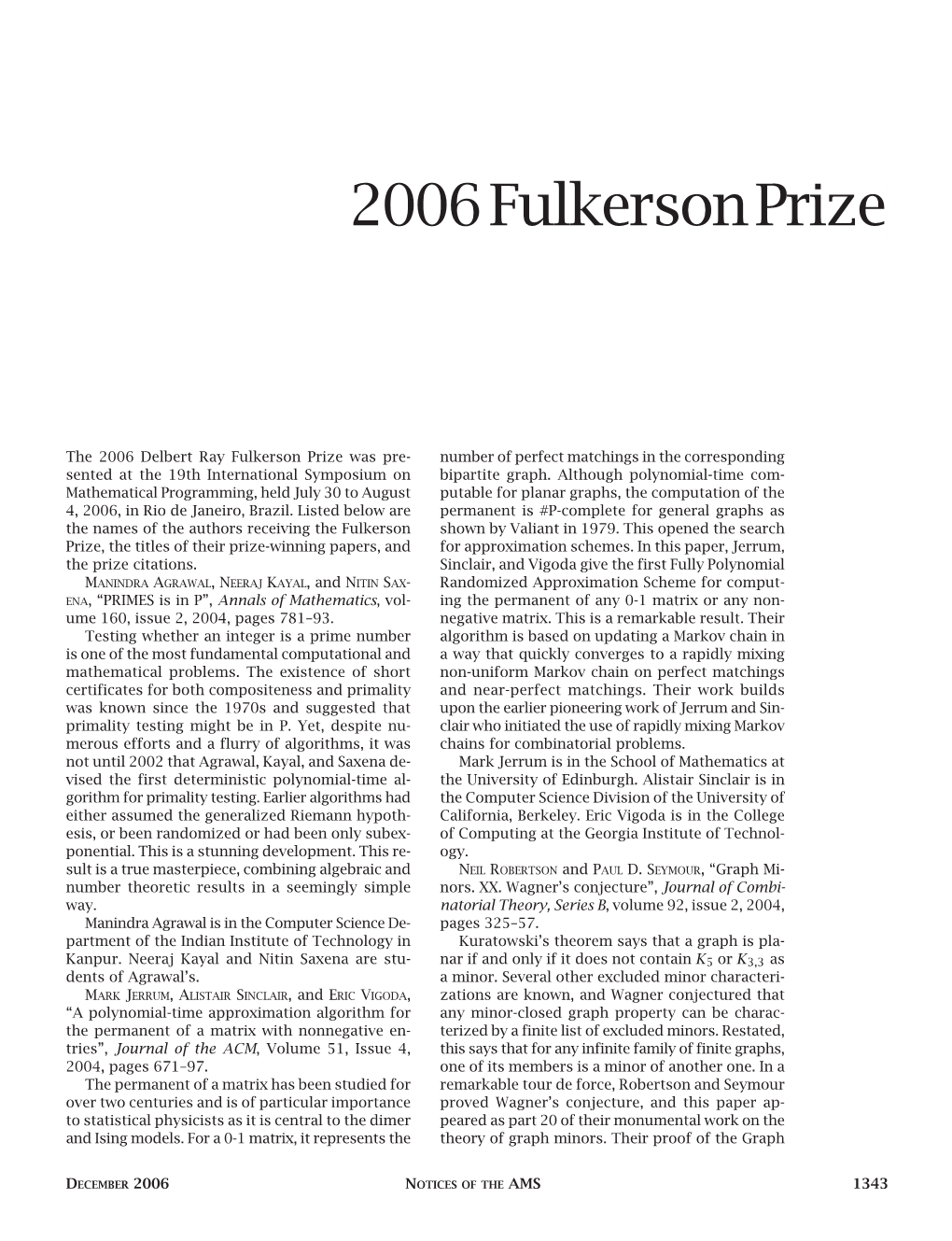 2006 Fulkerson Prize