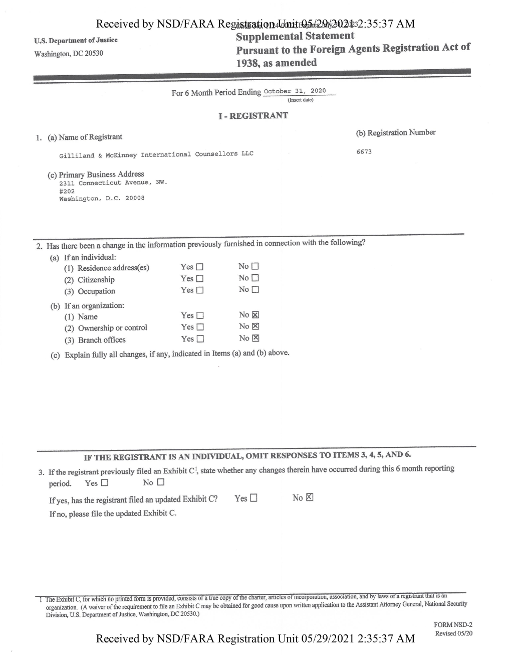 Received by NSD/FARA Registration Unit 05/29/2021 2:35:37 AM Revised 05/20 Received by NSD/FARA Registration Unit 05/29/2021 2:35:37 AM (PAGE 2)