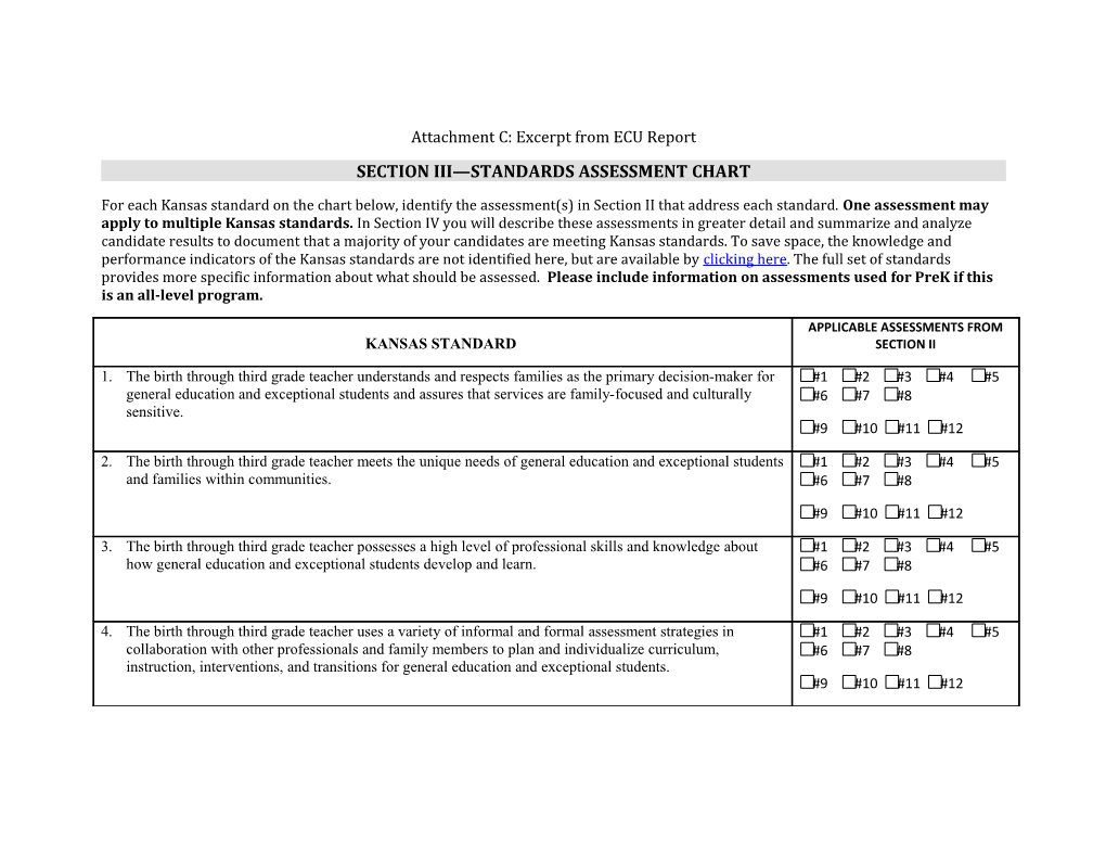 Section Iii Standards Assessment Chart