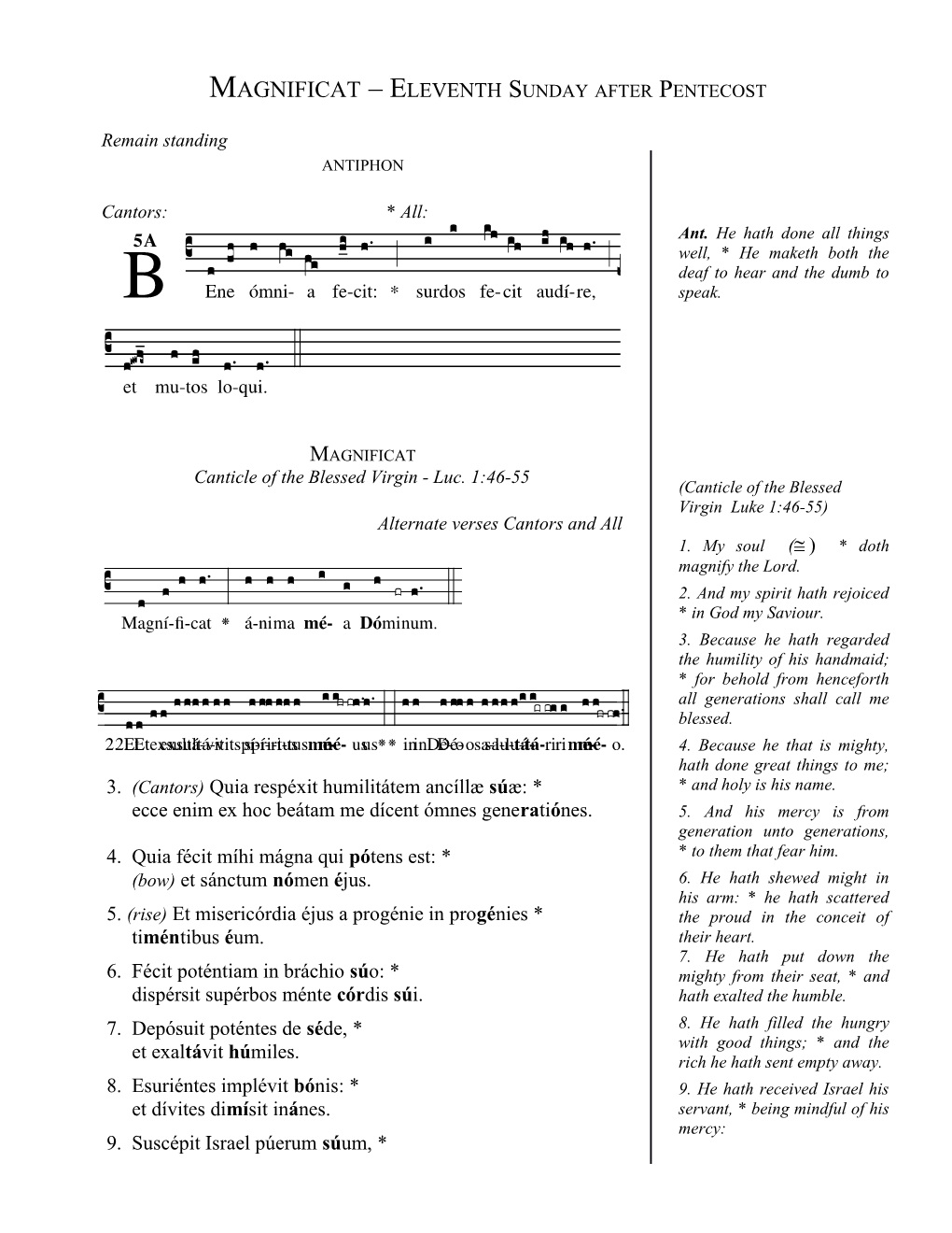 Magnificat Eleventh Sunday After Pentecost