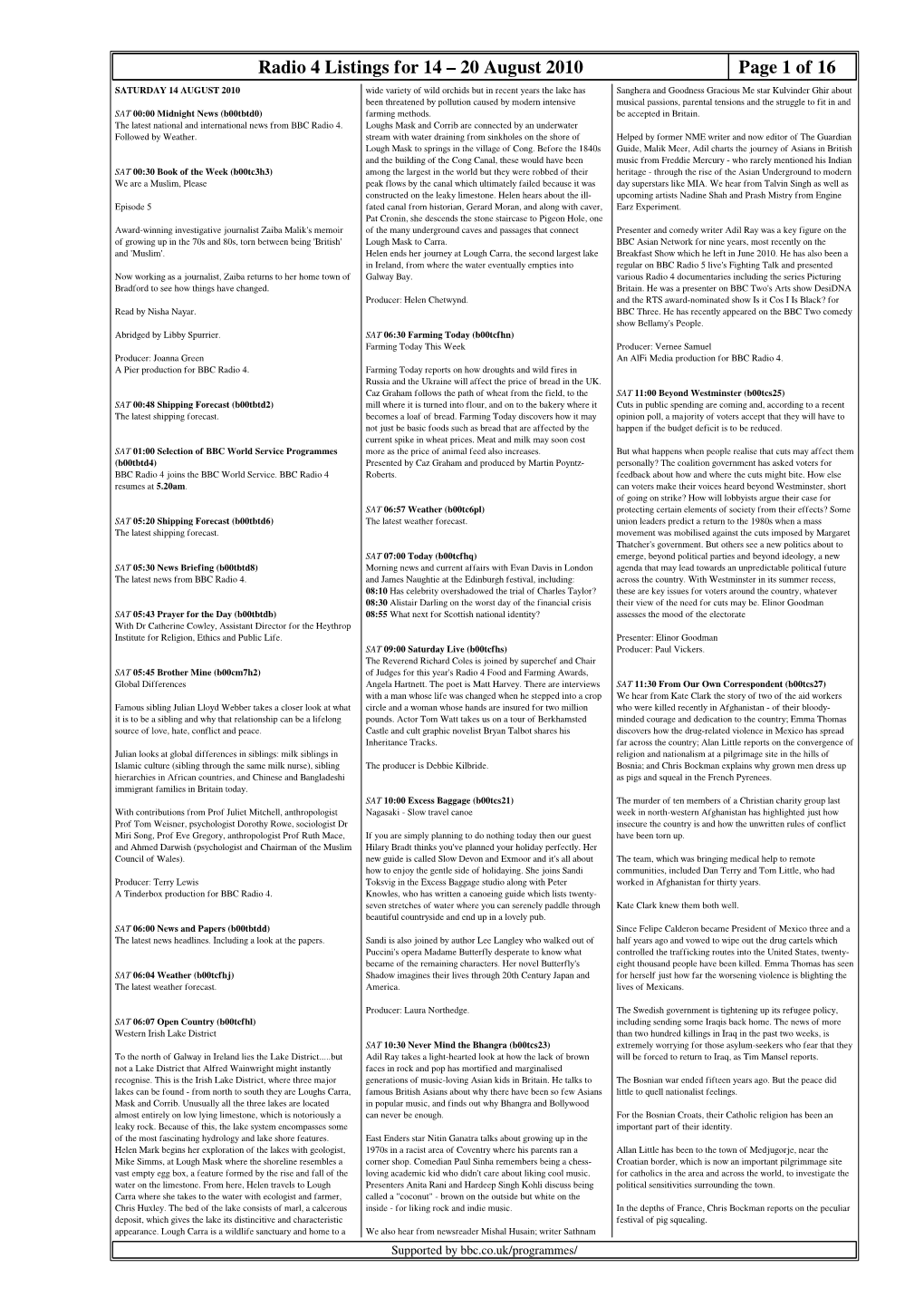 Radio 4 Listings for 14 – 20 August 2010 Page 1 of 16