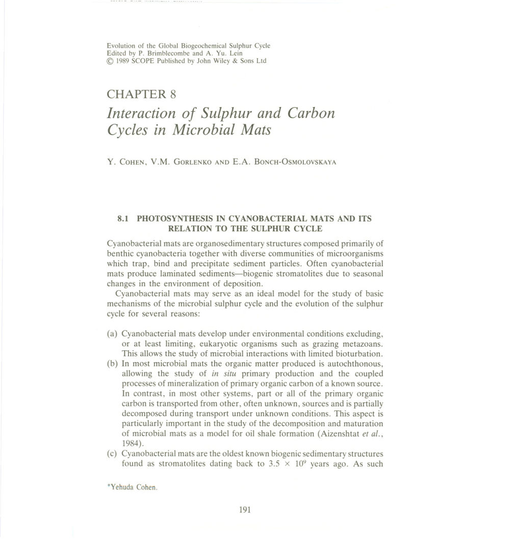 Interaction of Sulphur and Carbon Cycles in Microbial Mats