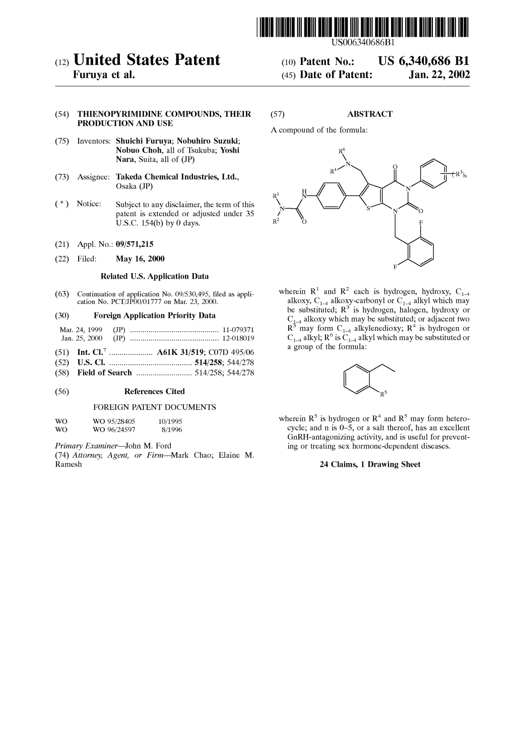 (12) United States Patent (10) Patent No.: US 6,340,686 B1 Furuya Et Al