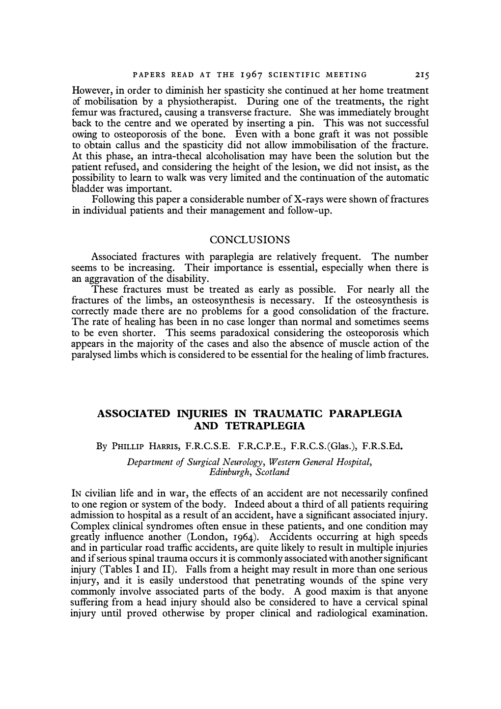 Associated Injuries in Traumatic Paraplegia and Tetraplegia