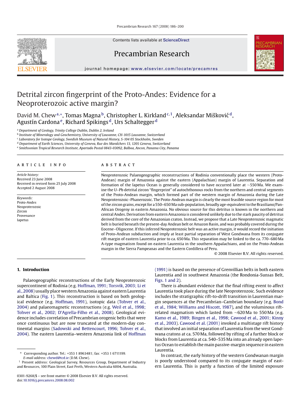 Precambrian Research Detrital Zircon Fingerprint of the Proto-Andes