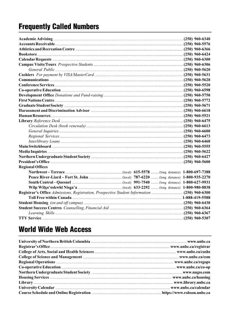 Frequently Called Numbers World Wide Web Access