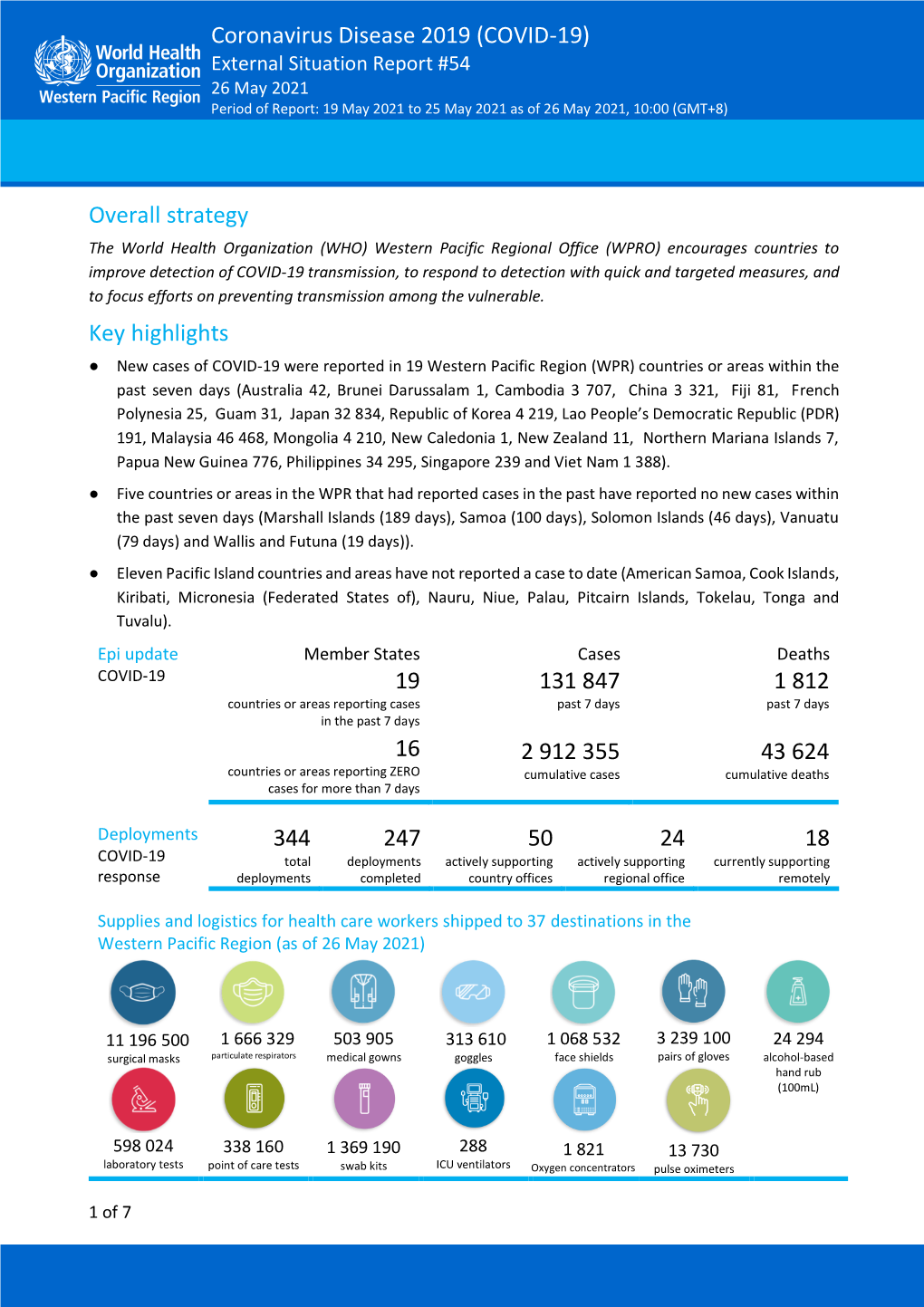 COVID-19) External Situation Report #54 26 May 2021 Period of Report: 19 May 2021 to 25 May 2021 As of 26 May 2021, 10:00 (GMT+8)